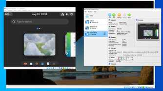 A screenshot of a PC running Windows 10 and Fedora Linux using VirtualBox