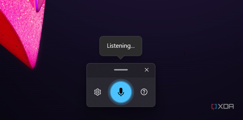 Screenshot of the voice typing panel in Windows 11 with a message saying "Listening"