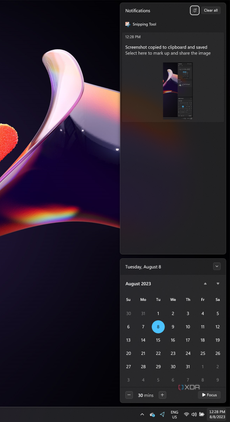 Screenshot of the Windows 11 Calendar and Notifications panel