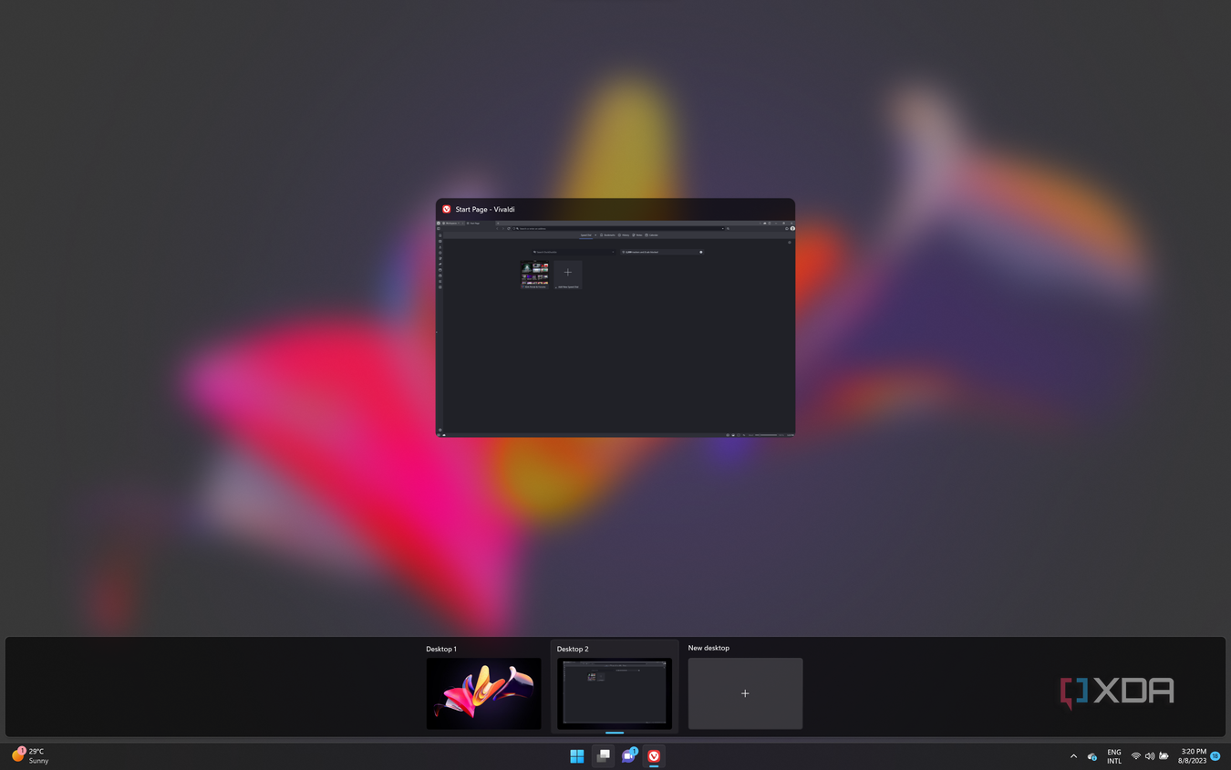 Screenshot of task view in Windows 11 showing two virtual desktops