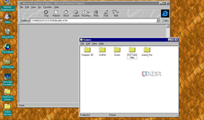 Screenshot of Internet Explorer 3.0 and File Explorer in Windows 95