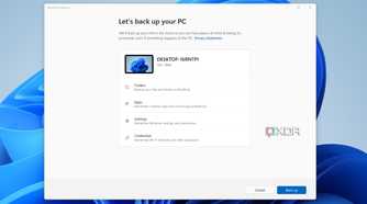 A screenshot of the Windows Backup app
