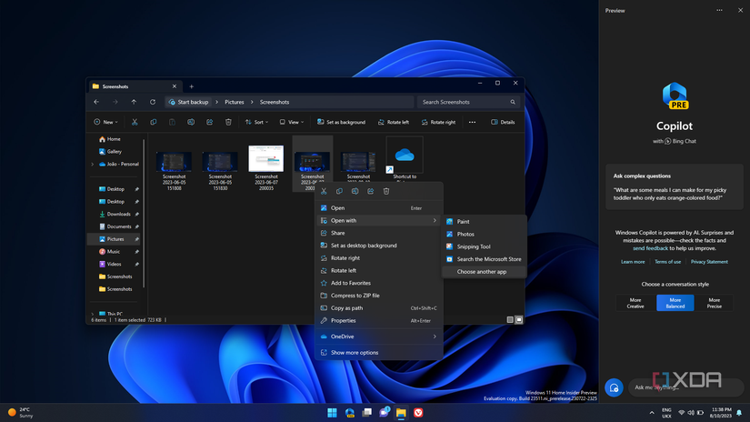 Screenshot of a File Explorer window next to Windows Copilot