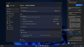 Screenshot of the Windows 11 Settings app showing power and battery settings. Windows Copilot is on the right side and can't change these settings.