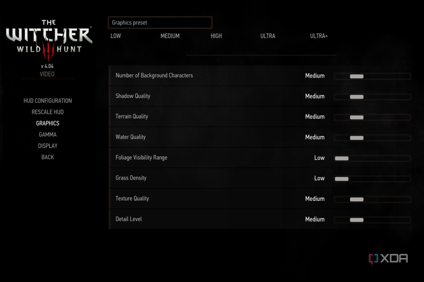 Witcher 3 graphics settings.