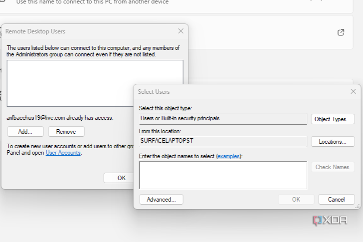 Adding users to remote desktop in Windows 11