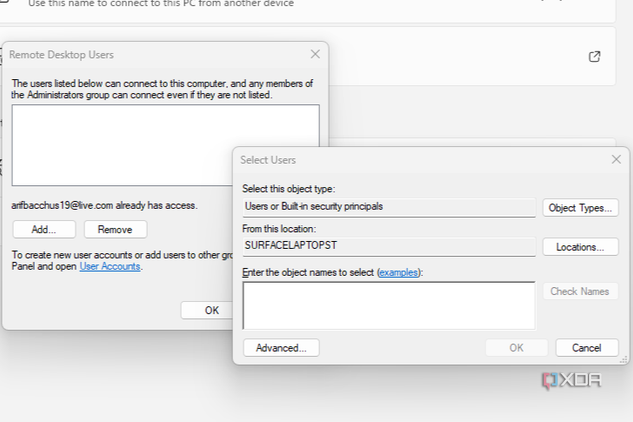 Adding users to remote desktop in Windows 11
