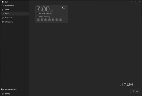 Screenshot of the Alarms page in the Windows 11 Clock app