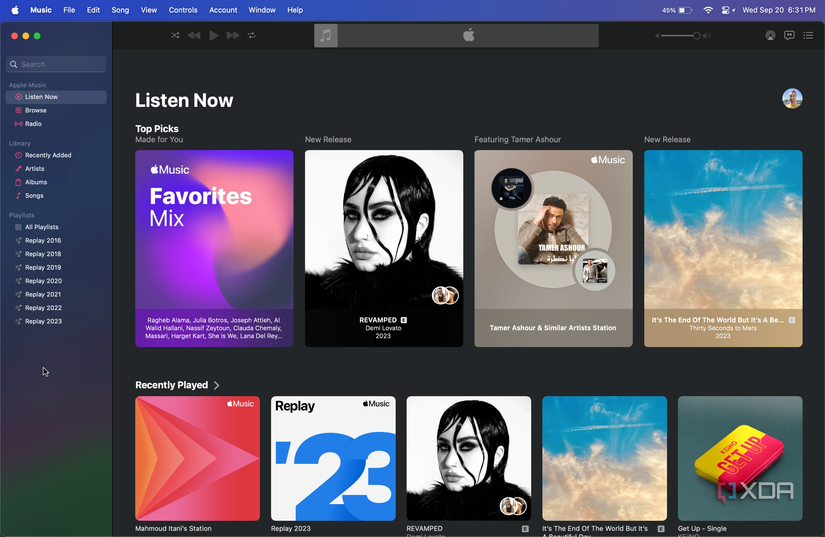 Apple Music Listen Now tab on macOS
