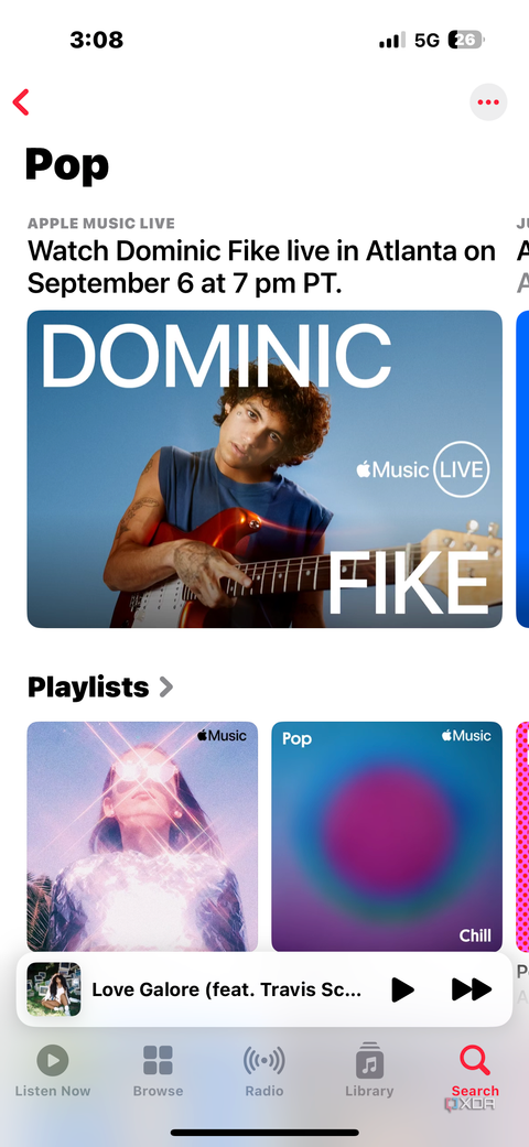 The curated Pop category in the search tab.