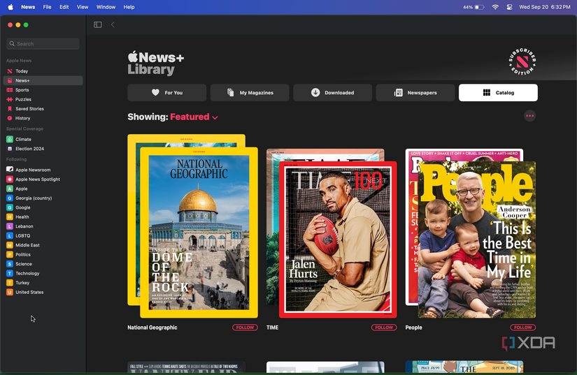 Apple News+ magazine catalog on macOS