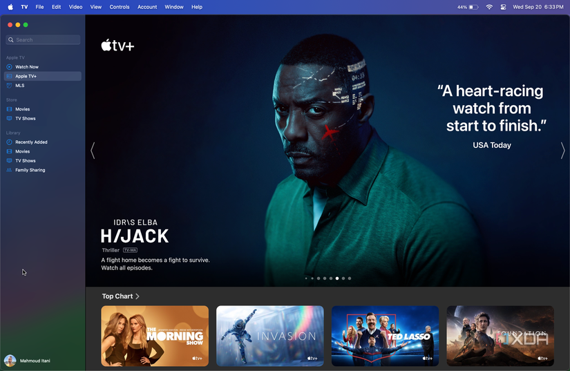 Apple TV+ main screen on macOS