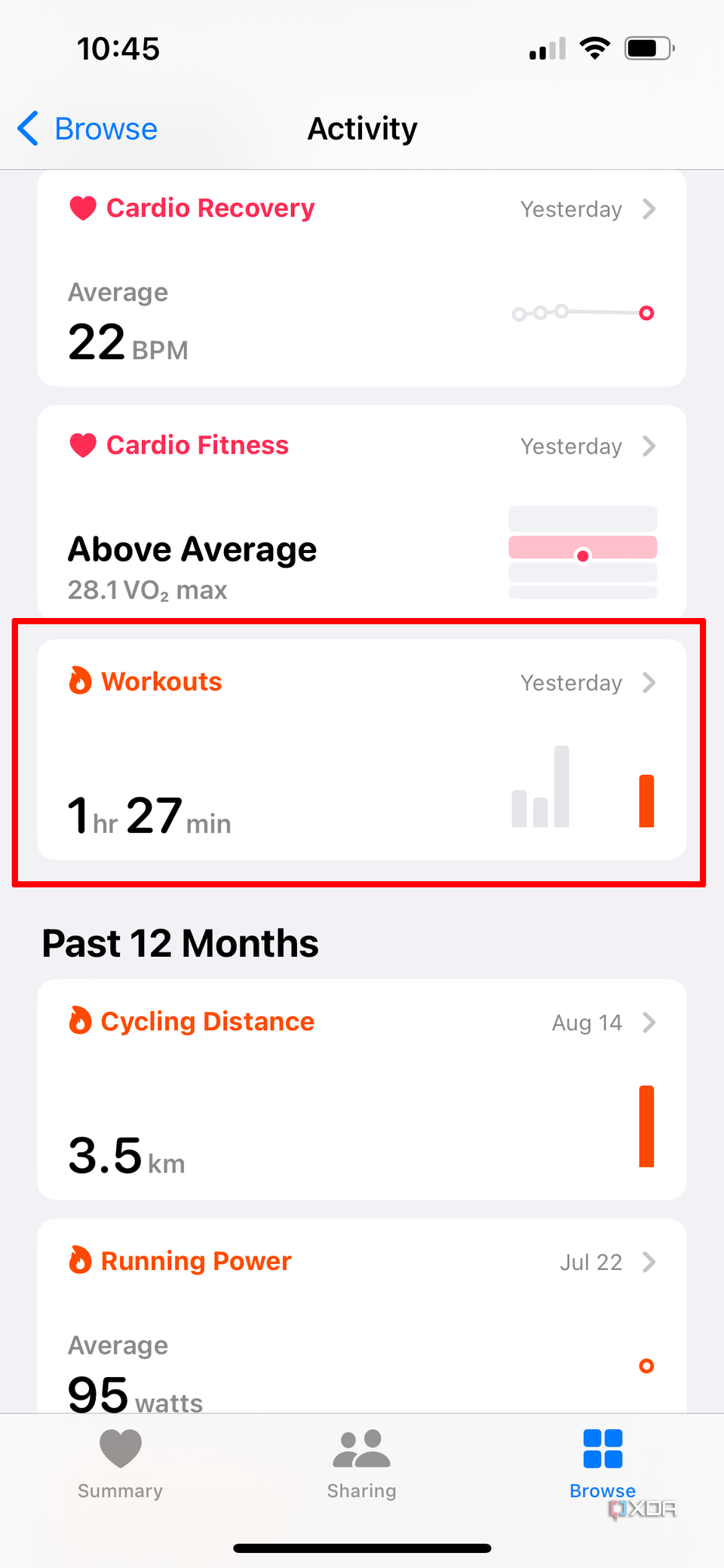 Apple Health app edit workout entry screenshot
