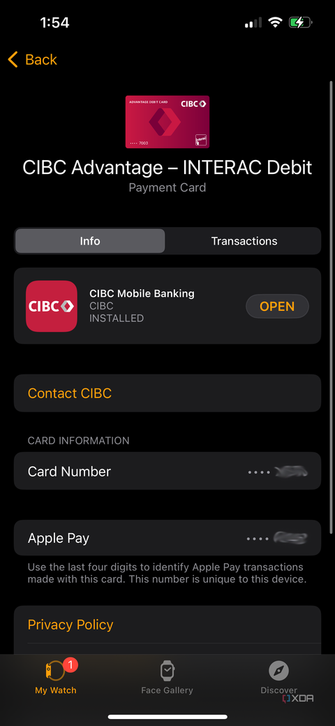 New card added in Apple Watch app for Apple Watch.