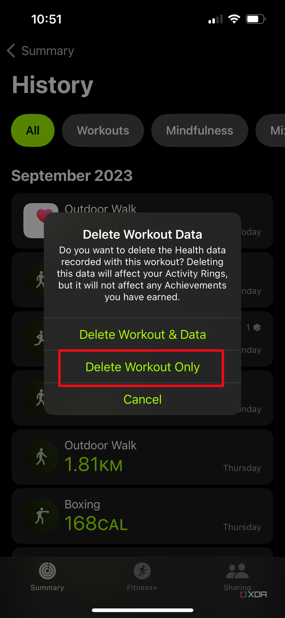 Apple Watch Activity rings impact of deleting workout