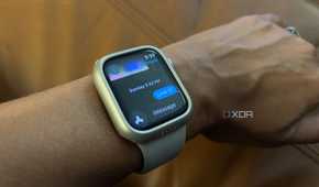 worn Apple Watch showing a reply to an iMessage "Love it!"