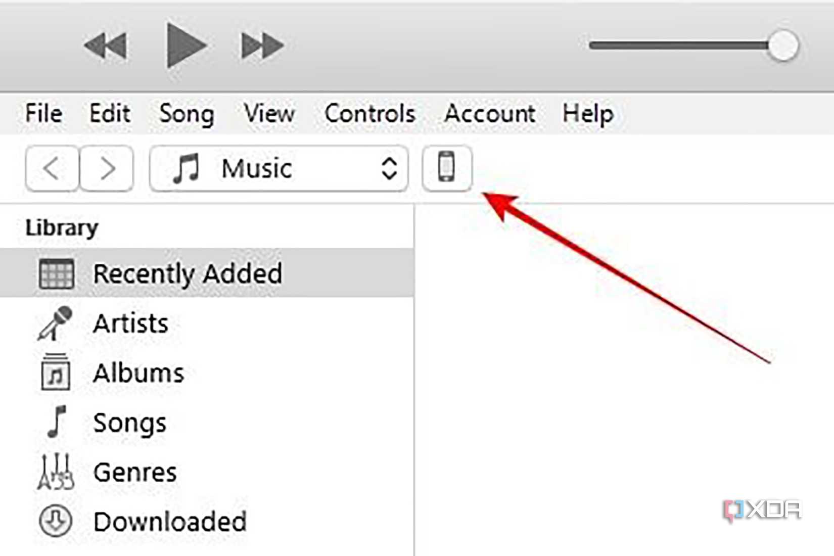 An iTunes page on a Mac showing Music and the phone icon beside it.