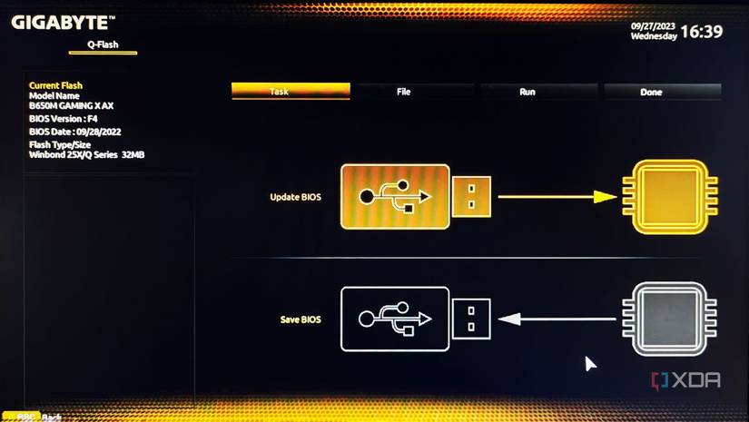 An image showing the Gigabyte QFlash utility within the BIOS menu.