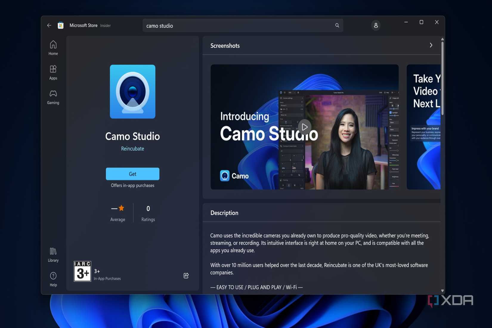 Screenshot showing Camo Studio app in Microsoft Store