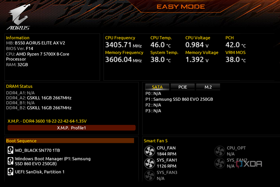 BIOS screen showing CPU temperature among other readings