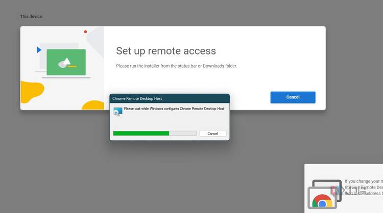 Set up remote access in the Chrome remote desktop app