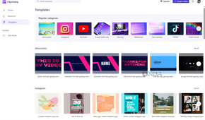 Screenshot of the templates page in Clipchamp