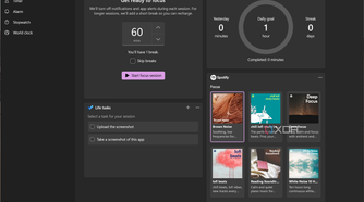 Screenshot of the Focus sessions page in the Windows 11 Clock app