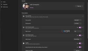 Screenshot of focus sessions settings in the Clock app