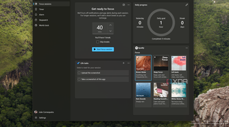 Screenshot of the Clock app showing the Focus Sessions screen