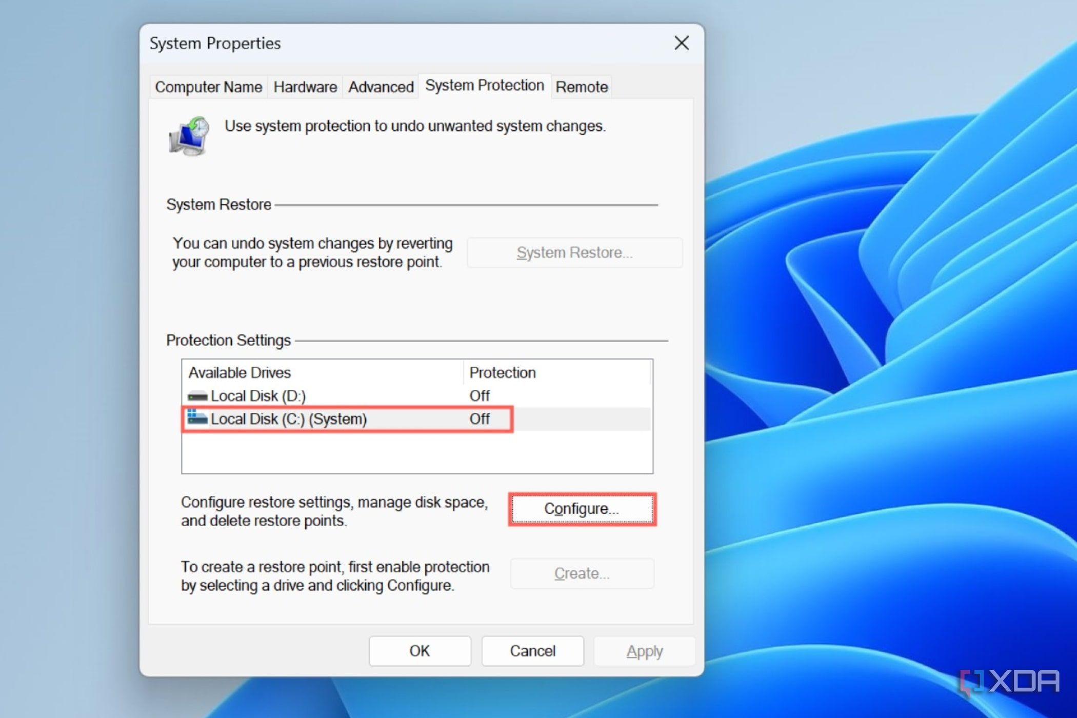 System Properties window showing available drives.