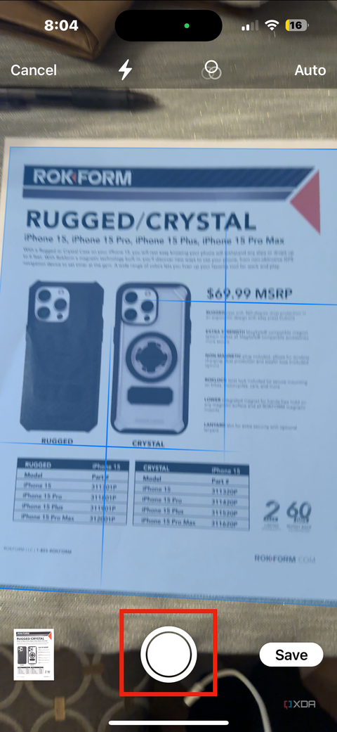 The manual shutter button for Continuity Camera.
