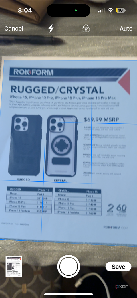 A document in the Continuity Camera viewfinder.