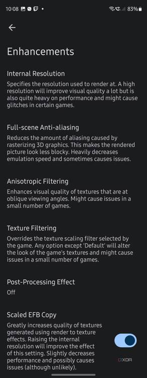 Enhancements option in Dolphin Emulator where you can access internal resolution, anti-aliasing, add post-processing effects, and more