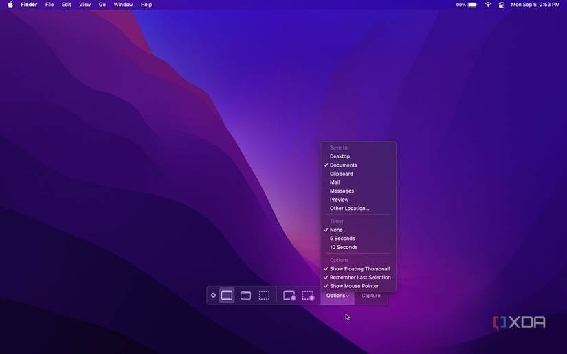 The Screenshot app capture options on macOS