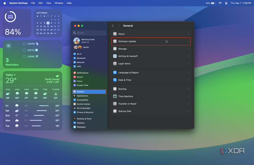 software update section in macOS general settings