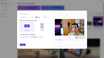 Screenshot of auto compose in Clipchamp asking the user to choose an aspect ratio and length for the final video