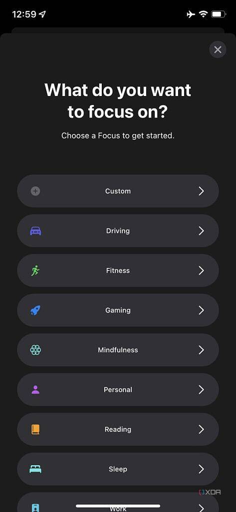 choosing a focus mode on iOS