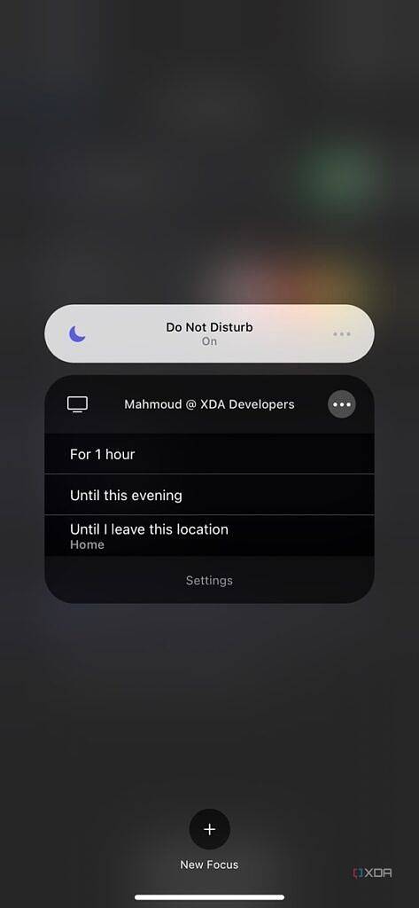 focus modes in control center