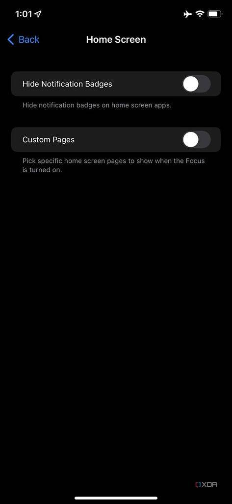 focus Home Screen settings
