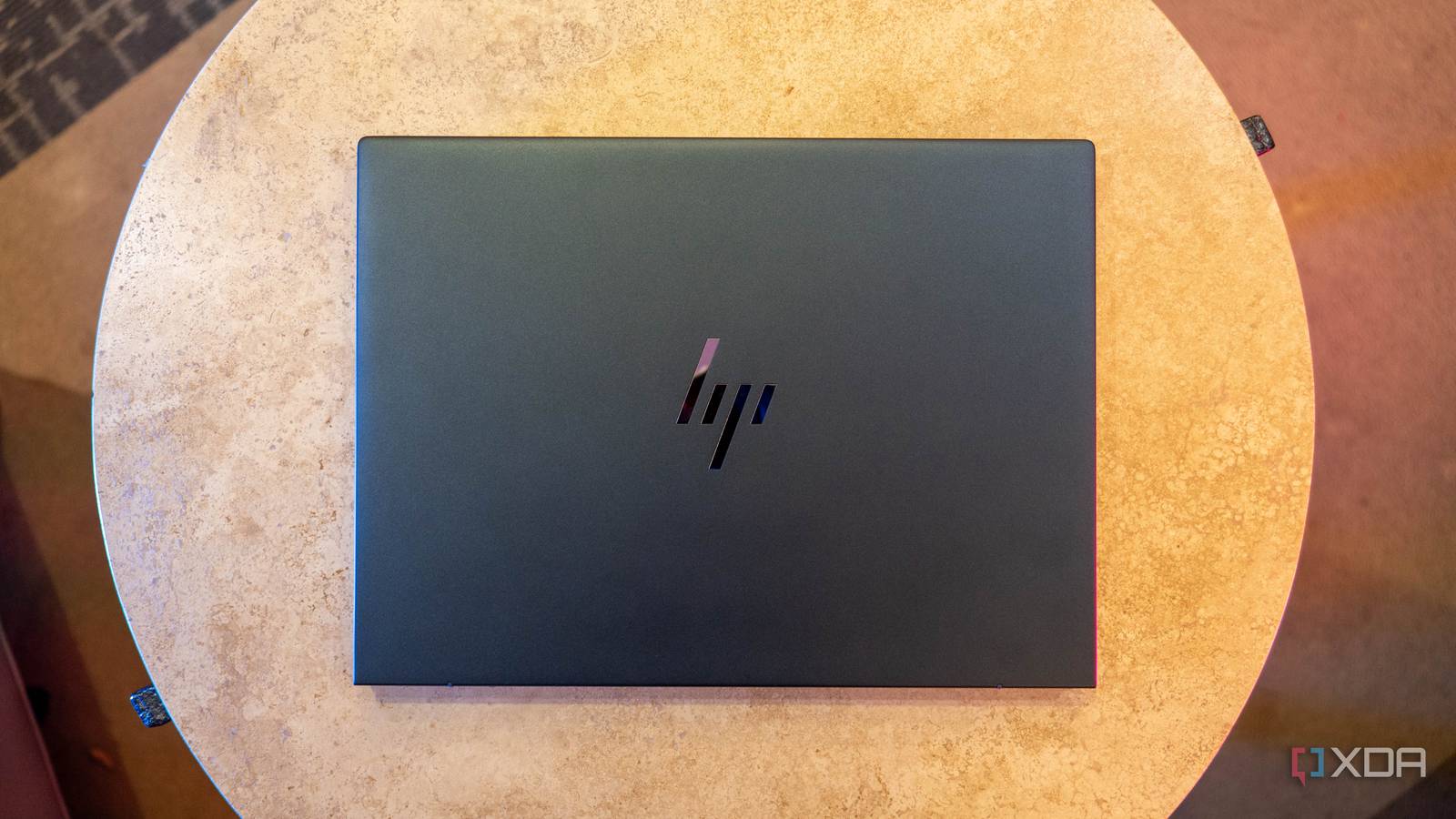 Top down view of HP laptop