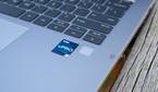 Cluse-up view of the fingerprint reader and Intel vPro sticker on the HP ZBook Firefly 14 G10.