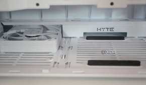 Closeup of the HYTE Y40 Snow White Edition PSU shroud fan