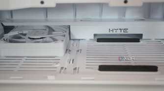 Closeup of the HYTE Y40 Snow White Edition PSU shroud fan