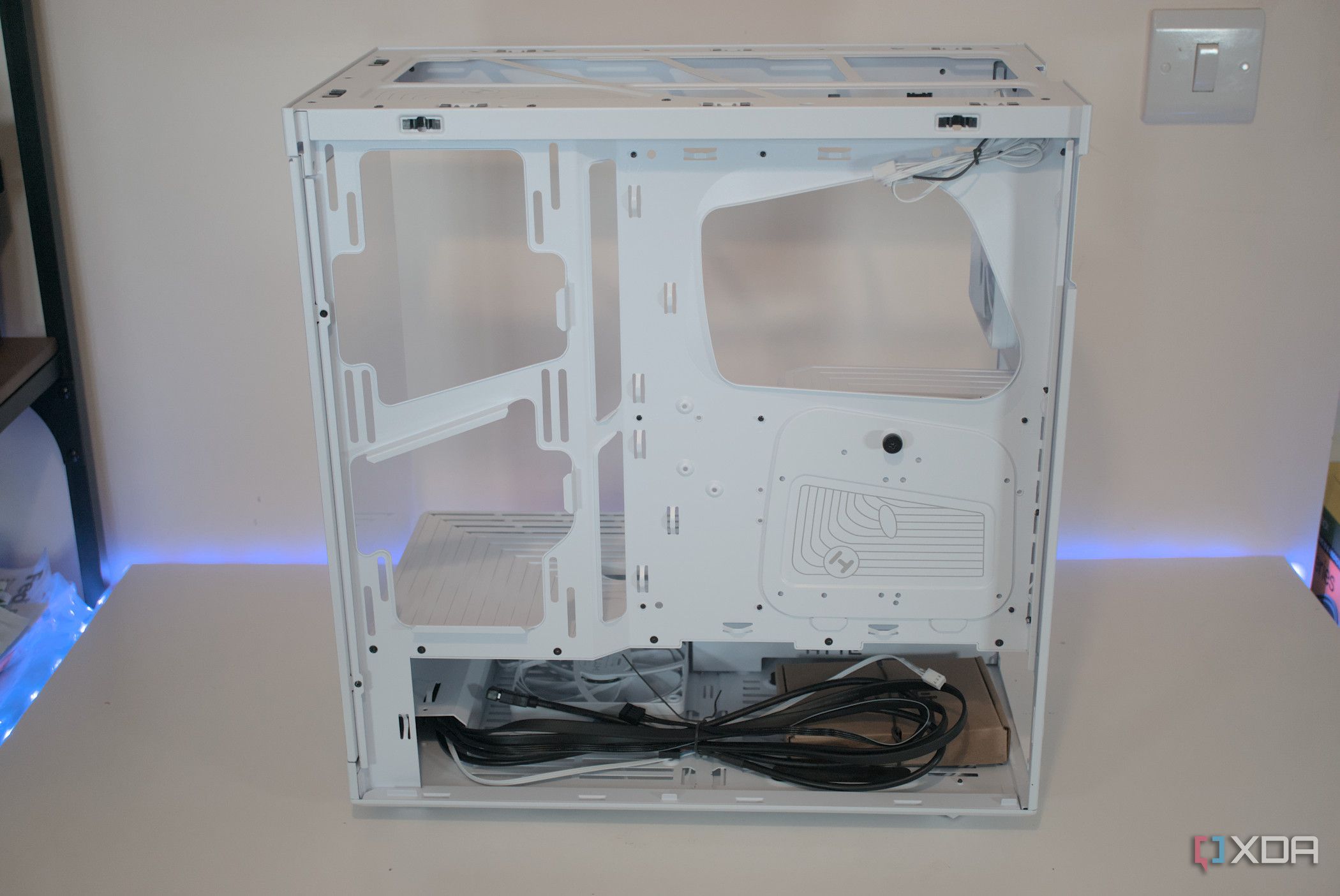 Behind the HYTE Y40 Snow White Edition motherboard tray