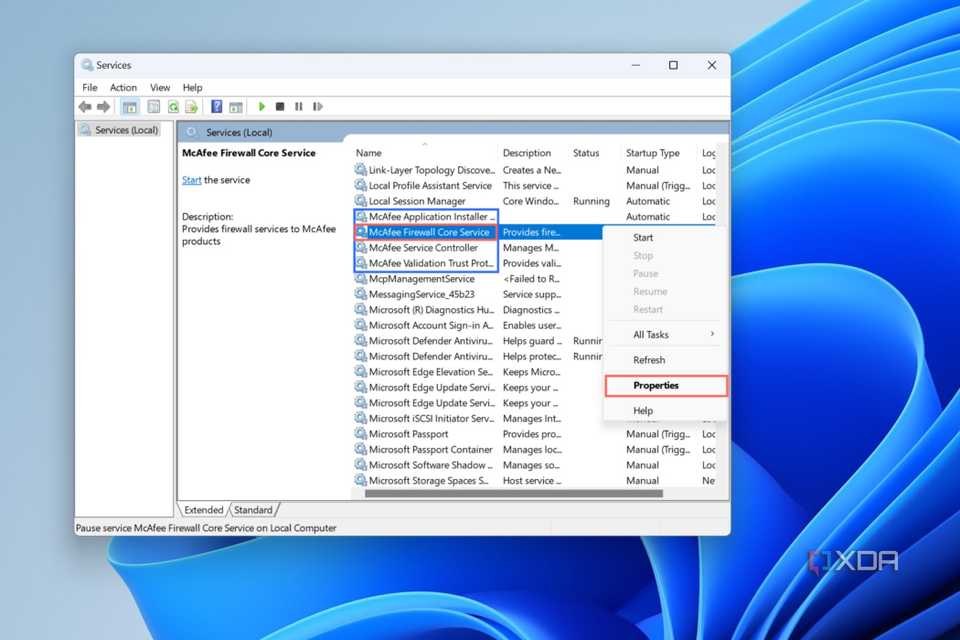 A screenshot depicting the leftover McAfee services.