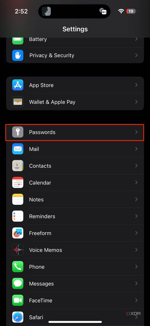 password settings on iOS