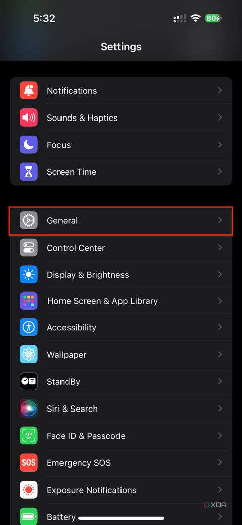 general settings on iOS