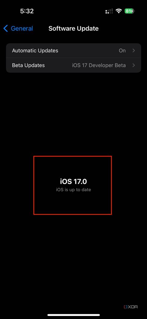 iOS is up to date banner in settings