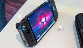 Angled view of the Lenovo Legion Go showing a desktop background