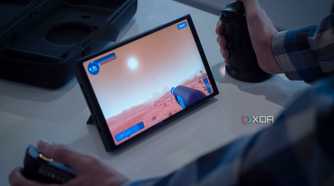 Lenovo Legion Go on a table while being played with detachable controllers